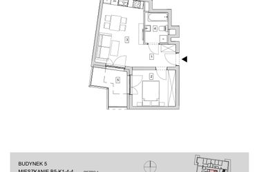 Rzut - Mieszkanie na sprzedaż 2 pokoje o powierzchni 39,02 m² - numer B5-K1-4-4 w ATAL Strachowicka II