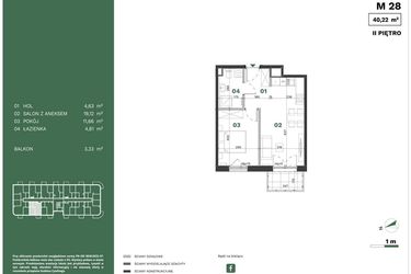 Rzut - Mieszkanie na sprzedaż 2 pokoje o powierzchni 40,22 m² - numer 28 w Przewóz Solar Garden