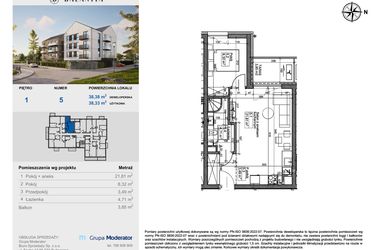 Rzut - Mieszkanie na sprzedaż 2 pokoje o powierzchni 38,33 m² - numer 5 w Balantia