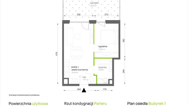 Rzut - Mieszkanie na sprzedaż 2 pokoje o powierzchni 37,55 m² - numer 1.0.09 w Aroniowa Vita