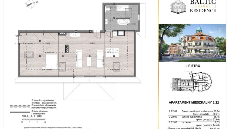 Rzut - Mieszkanie na sprzedaż 2 pokoje o powierzchni 60,32 m² - numer 2.22 w Baltic Luxury Residence
