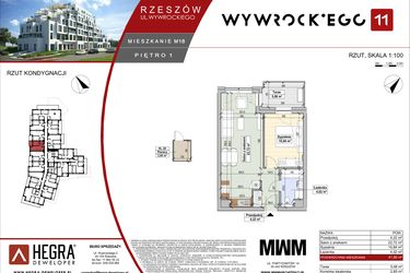 Rzut - Mieszkanie na sprzedaż 2 pokoje o powierzchni 41,8 m² - numer M18 w Apartamenty Wywrockiego 11