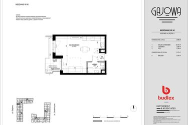 Rzut - Mieszkanie na sprzedaż 1 pokój o powierzchni 34,53 m² - numer 45 w Gajowa bud. A