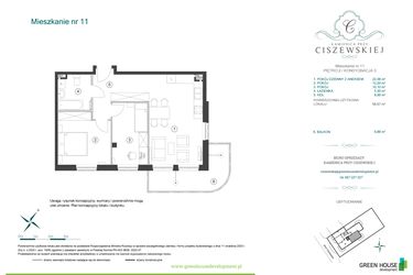 Rzut - Mieszkanie na sprzedaż 3 pokoje o powierzchni 58,67 m² - numer 11 w Kamienica przy Ciszewskiej