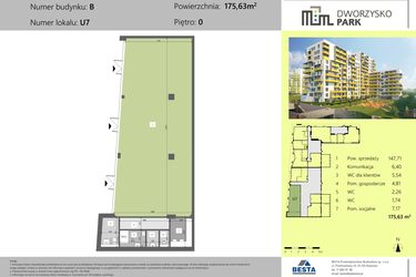 Rzut - Lokal użytkowy na sprzedaż 1 pokój o powierzchni 175,63 m² - numer U7 w Dworzysko Park - Etap II