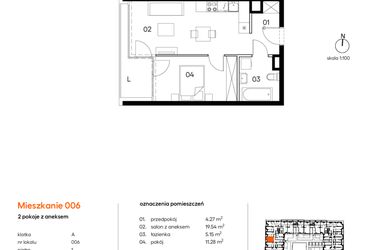 Rzut - Mieszkanie na sprzedaż 2 pokoje o powierzchni 40,24 m² - numer A.A006 w Miasto Polskich Mistrzów Olimpijskich II