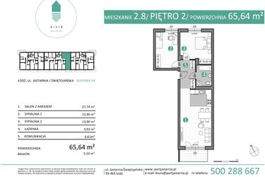 Rzut - Mieszkanie na sprzedaż 2 pokoje o powierzchni 65,64 m² - numer 04.2.8 w Port Jastarnia bud. 01, 04