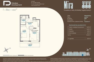 Rzut - Mieszkanie na sprzedaż 2 pokoje o powierzchni 42,96 m² - numer A.004 w Mira