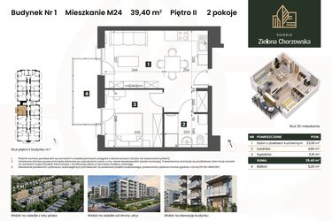 Rzut - Mieszkanie na sprzedaż 2 pokoje o powierzchni 39,4 m² - numer B1.M24 w Osiedle Zielona Chorzowska