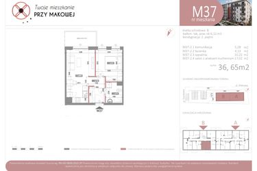Rzut - Mieszkanie na sprzedaż 2 pokoje o powierzchni 36,65 m² - numer 37 w Przy Makowej