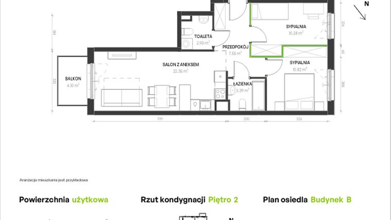 Rzut - Mieszkanie na sprzedaż 3 pokoje o powierzchni 57,29 m² - numer B/B/7 w Augustowska Vita