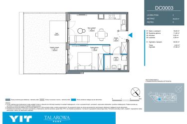 Rzut - Mieszkanie na sprzedaż 2 pokoje o powierzchni 39,29 m² - numer DC0003 w Talarowa Park II