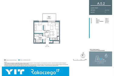 Rzut - Mieszkanie na sprzedaż 1 pokój o powierzchni 31,74 m² - numer A.5.2 w Rakoczego 17