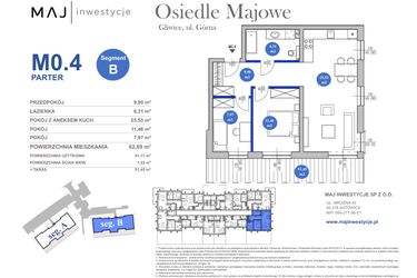 Rzut - Mieszkanie na sprzedaż 3 pokoje o powierzchni 61,17 m² - numer M0.4 w Osiedle Majowe 2.0