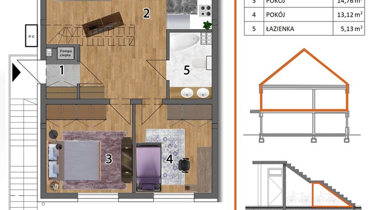 Rzut - Mieszkanie na sprzedaż 4 pokoje o powierzchni 127,9 m² - numer 5L2 w Osiedle Leśnica Las