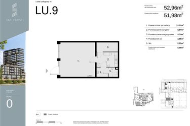 Rzut - Lokal użytkowy na sprzedaż 1 pokój o powierzchni 52,96 m² - numer LU9 w Sky Trust etap II