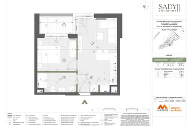 Rzut - Mieszkanie na sprzedaż 2 pokoje o powierzchni 38,37 m² - numer F2.C.00.03 w Sady Żoliborz II