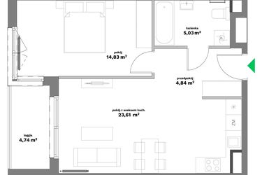 Rzut - Mieszkanie na sprzedaż 2 pokoje o powierzchni 48,31 m² - numer B2-26 w Forma Otwarta etap II