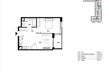 Rzut - Mieszkanie na sprzedaż 2 pokoje o powierzchni 40,91 m² - numer C3.40 w Osiedle Mozaika