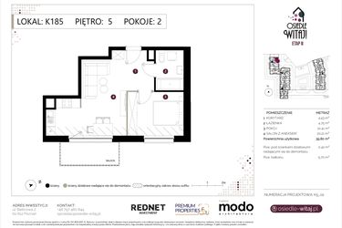 Rzut - Mieszkanie na sprzedaż 2 pokoje o powierzchni 40,22 m² - numer K185 w Osiedle Witaj etap II