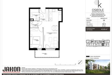 Rzut - Mieszkanie na sprzedaż 2 pokoje o powierzchni 43,69 m² - numer 34B.16 w Osiedle Konopnickiej etap II