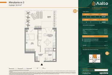 Rzut - Mieszkanie na sprzedaż 2 pokoje o powierzchni 42,14 m² - numer E.3 w Aalto