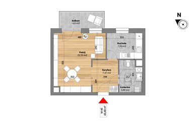 Rzut - Mieszkanie na sprzedaż 1 pokój o powierzchni 43,49 m² - numer M45 w Przy Kochanowskiego