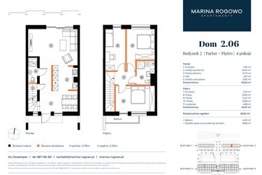 Rzut - Dom na sprzedaż 4 pokoje o powierzchni 93,61 m² - numer 2.06 w Apartamenty Marina Rogowo