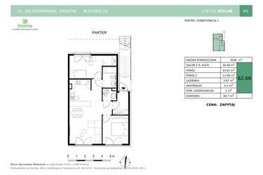 Rzut - Mieszkanie na sprzedaż 3 pokoje o powierzchni 62,66 m² - numer 24-M1 w Osiedle Niezapominajek