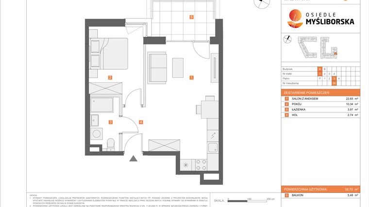 Rzut - Mieszkanie na sprzedaż 2 pokoje o powierzchni 39,7 m² - numer A26 w Osiedle Myśliborska