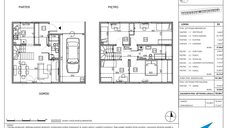 Rzut - Dom na sprzedaż 5 pokoi o powierzchni 121,1 m² - numer E2 w Majewska Domy