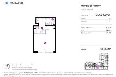 Rzut - Lokal użytkowy na sprzedaż 1 pokój o powierzchni 41,66 m² - numer 2.A.0.LU.01 w Murapol Forum
