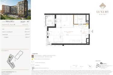 Rzut - Mieszkanie na sprzedaż 1 pokój o powierzchni 34,5 m² - numer M60/KL1 w LUXURY POINT