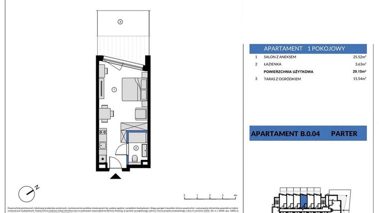 Rzut - Mieszkanie na sprzedaż 1 pokój o powierzchni 29,15 m² - numer B.004 w Wind Yacht