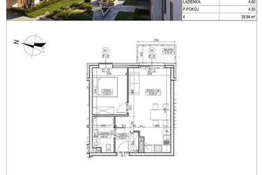 Rzut - Mieszkanie na sprzedaż 2 pokoje o powierzchni 39,94 m² - numer M.B8.01.37 w Osiedle Harmonia bud. B8