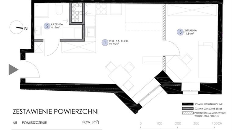 Rzut - Mieszkanie na sprzedaż 2 pokoje o powierzchni 41,92 m² - numer KM 3.03 w Nawrot 34