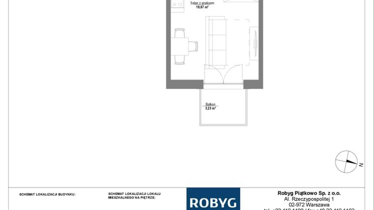 Rzut - Mieszkanie na sprzedaż 1 pokój o powierzchni 26,23 m² - numer 1M03 w Początek Piątkowo bud. F