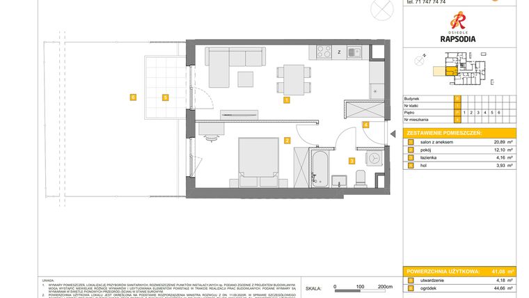 Rzut - Mieszkanie na sprzedaż 2 pokoje o powierzchni 41,08 m² - numer B.4 w Osiedle Rapsodia etap 2