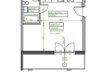 Rzut - Mieszkanie na sprzedaż 1 pokój o powierzchni 28,56 m² - numer C.II.1 w Osiedle Opolska