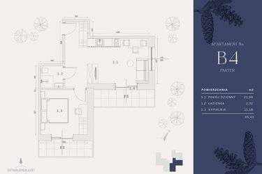 Rzut - Mieszkanie na sprzedaż 3 pokoje o powierzchni 35,43 m² - numer B4 w Rysulówka 70
