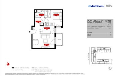 Rzut - Mieszkanie na sprzedaż 2 pokoje o powierzchni 50,27 m² - numer L2.165 w Wieża Jeżyce etap VI