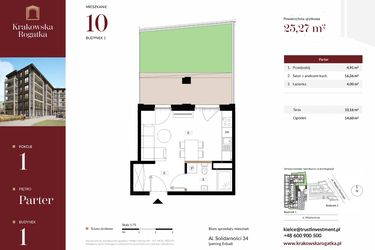 Rzut - Mieszkanie na sprzedaż 1 pokój o powierzchni 25,27 m² - numer 1.M10 w Krakowska Rogatka