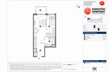 Rzut - Mieszkanie na sprzedaż 2 pokoje o powierzchni 39,25 m² - numer A.20 w Mokotów Sportowy 3.1
