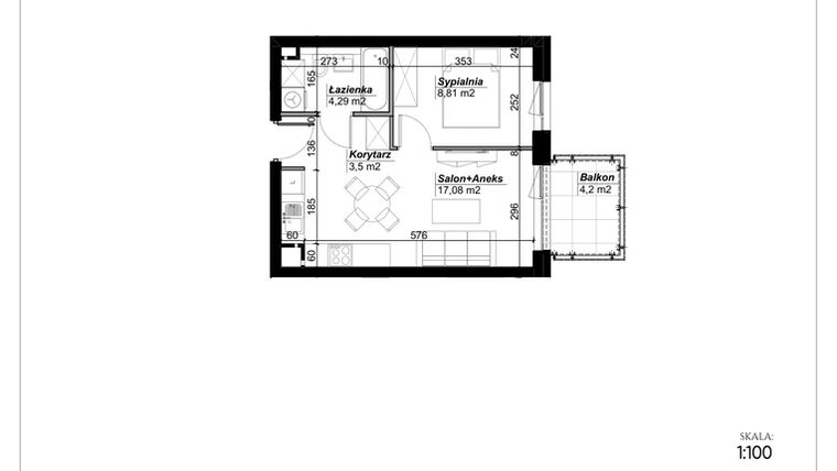 Rzut - Mieszkanie na sprzedaż 2 pokoje o powierzchni 33,68 m² - numer C.73 w Narcyzowe Wzgórza II