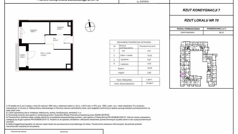 Rzut - Mieszkanie na sprzedaż 2 pokoje o powierzchni 37,68 m² - numer 70 w Modena I