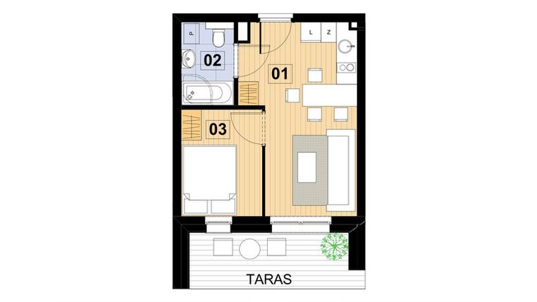 Rzut - Mieszkanie na sprzedaż 2 pokoje o powierzchni 27,75 m² - numer L4 w Green Park Resort III