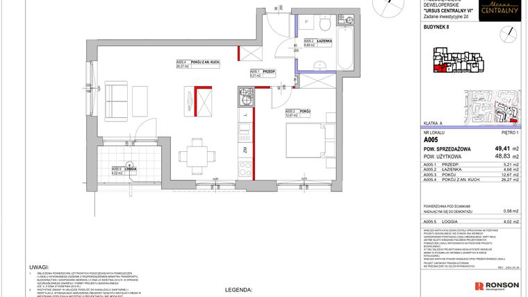 Rzut - Mieszkanie na sprzedaż 2 pokoje o powierzchni 49,41 m² - numer 8.A005 w Ursus Centralny etap VI