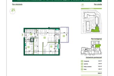 Rzut - Mieszkanie na sprzedaż 2 pokoje o powierzchni 35,36 m² - numer 9B.7 w Zielona Przystań etap III