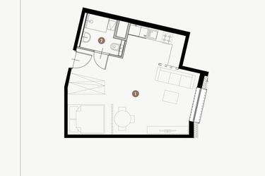 Rzut - Mieszkanie na sprzedaż 1 pokój o powierzchni 37,23 m² - numer II.8.6 w Tuwima Apartments