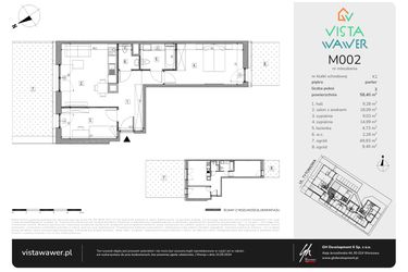 Rzut - Mieszkanie na sprzedaż 3 pokoje o powierzchni 58,4 m² - numer M002 w Vista Wawer